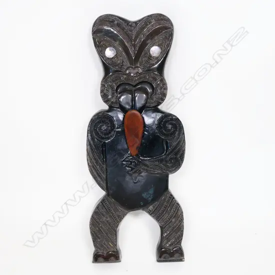 Large folk art Māori carved tiki figure,